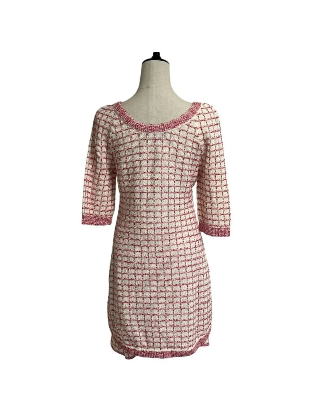 Chanel Check Stitch Knit Dress Set 36 34 Pink